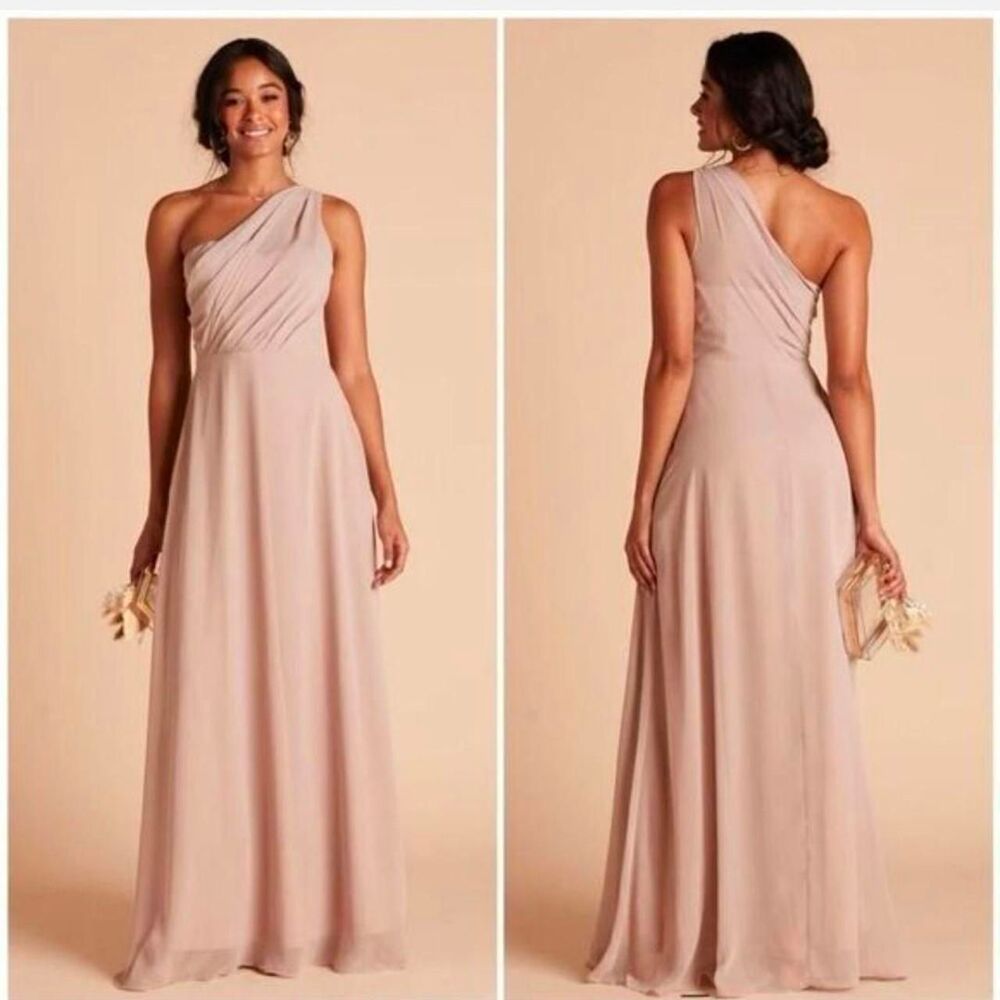 Birdy Grey Kira Taupe Pink Cream Chiffon One Shoulder Bridesmaid Maxi Dress XL